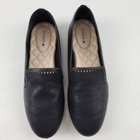 Birdies Starling Leather Loafer Flat Women 8 Black Laser Cut Slip On Casual Shoe - Picture 3 of 13